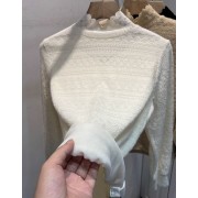 氣質半高領加絨加厚蕾絲衫