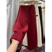 鬆緊高腰寬鬆直筒褲子